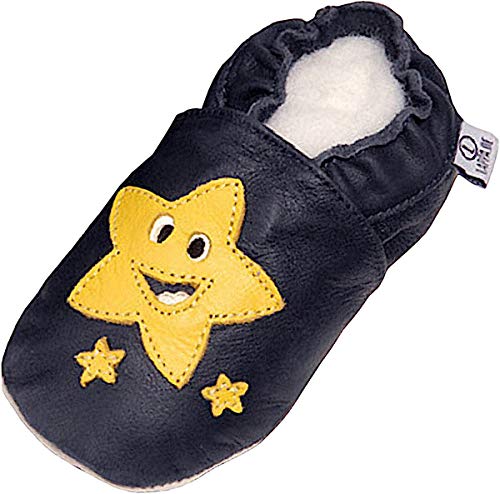 Lappade Star Pirat LKW Bagger Auto Flugzeug Stern Lederpuschen Hausschuhe Krabbelschuhe Baby Lauflernschuhe mit Ledersohle (Art. 55 Gr. 23/24 EU) von Lappade