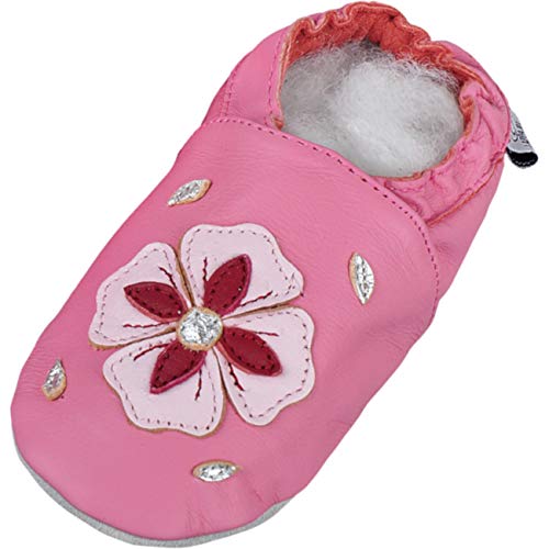 Lappade Flower Rosa Wildleder Mädchen Sportsneaker Lederpuschen Hausschuhe Krabbelschuhe Baby Lauflernschuhe mit Ledersohle (Gr. 19/20 EU M, Art. 62) von Lappade