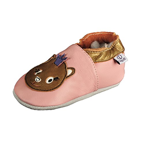 Lappade Katze rosa Lederpuschen Hausschuhe Krabbelschuhe Baby Schläppchen Lauflernschuhe Wildledersohle (Gr. 23/24 EU XL, Art. 306) von Lappade