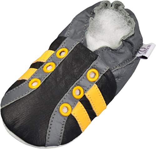 Lappade Sport Gelb Ösen Wildleder Jungen Sportsneaker Lederpuschen Hausschuhe Krabbelschuhe Baby Lauflernschuhe mit Ledersohle (Gr. 17/18 EU S, Art. 59) von Lappade