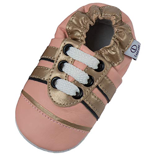 Lappade Sport rosa Gold Wildleder Mädchen Sportsneaker Lederpuschen Hausschuhe Krabbelschuhe Baby Lauflernschuhe mit Ledersohle (Gr. 25/26 EU XXL, Art. 119) von Lappade