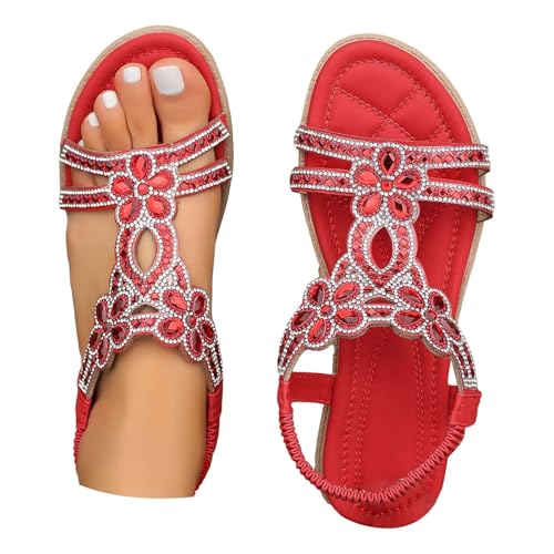 Sandalen für Damen, Sommer, Strand, verstellbar und bequem, mit Netzsohle, Strand, Pool, Flip Flop, Schnallenverschluss, verstellbare Knöchelschnalle, leicht, offen, Strandschuhe, rot, 40 EU Sandalen für Damen, Sommer, Strand, verstellbar und bequem, mit Netzsohle, Strand, Pool, Flip Flop, Schnallenverschluss, verstellbare Knöchelschnalle, leicht, offen, Strandschuhe, rot, 40 EU von Laquieio