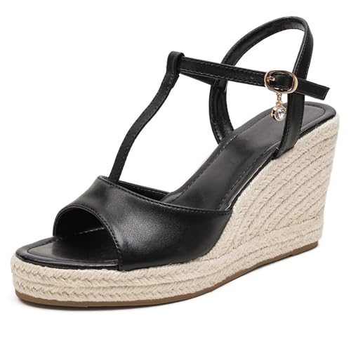 LarDorLin Peep Toe Espadrille Damen Leisure Keilabsatz Plateau Sandals Knöchelriemchen Peep Toe Comfy Schnüren Keilabsatzs T Bar Schwarz Gr 34 EU LarDorLin Peep Toe Espadrille Damen Leisure Keilabsatz Plateau Sandals Knöchelriemchen Peep Toe Comfy Schnüren Keilabsatzs T Bar Schwarz Gr 34 EU von LarDorLin