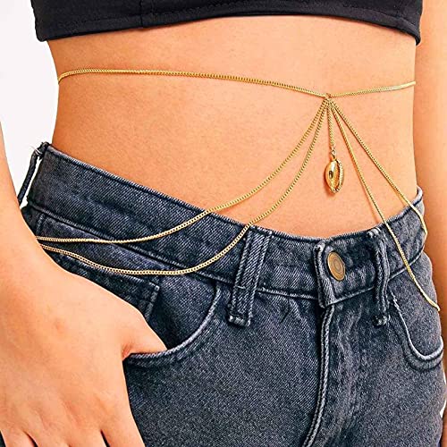 Larancie Boho Belly Waist Chain Gold Layered Body Chain Beach Multilayer Shell Bikini Chain Body Jewelry für Frauen Mädchen von Larancie