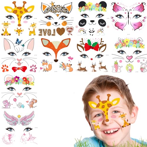 10 Sheets Temporary Tattoos Animal Face Sticker Kids Tattoos,Einhorn Tattoos Set,Temporäre Tattoos für Kinder,waterproof Temporary Tattoos,Tätowierung Wasserdicht Kindertattoos Aufkleber (B) von Larfraecy