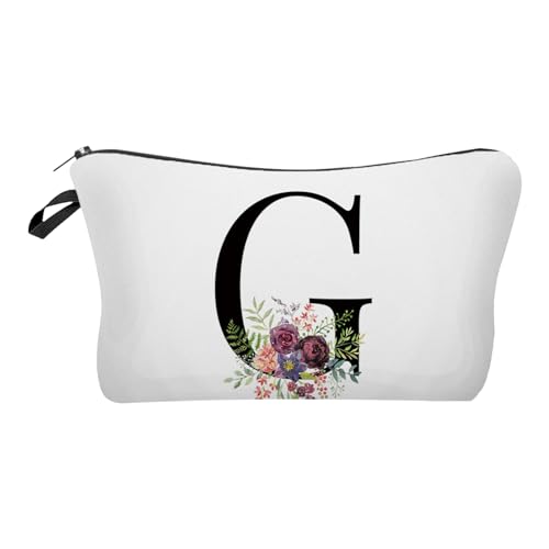 Personalisierte Kosmetiktasche,Tragbare Reise Make-up-Tasche,Gedruckte Lagerung Geschenk Tasche Alphabet Blumendruck Kosmetiktasche,Braut Brautjungfer Kosmetiktasche Geschenke für Mädchen (G) von Larfraecy