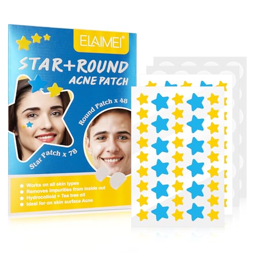 Pimple Patches156 Stück Niedlicher Sterne und Runde Akne-Pickelpflaster,Hydrokolloid Pickelpflaster,Pimple Patch Akne Patch für Behandlung Aknepflege (Blau,Gelb) von Larfraecy