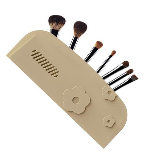 Silikon-Organizer für Make-up-Pinsel,Großes Fassungsvermögen Cosmetic Brush Organizer,Tragbarer Pinselhalter für Make-up,Reise-Kosmetiktasche,Staubgeschützte Kosmetikwerkzeuge(Khaki-A) von Larfraecy