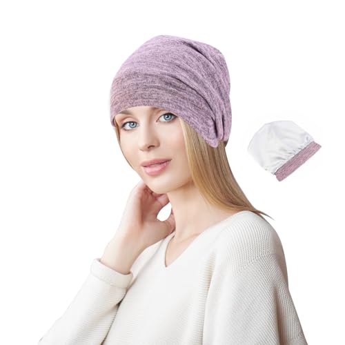 Wickelhaube zum Schlafen,Satin haarhaube,Seide Haarwickel zum Schlafen,Satin Lined Beanie,Satin Bonnet,Schlaf-Turban Haarhaube für lockiges Haar for Women and Men (rosa) von Larfraecy