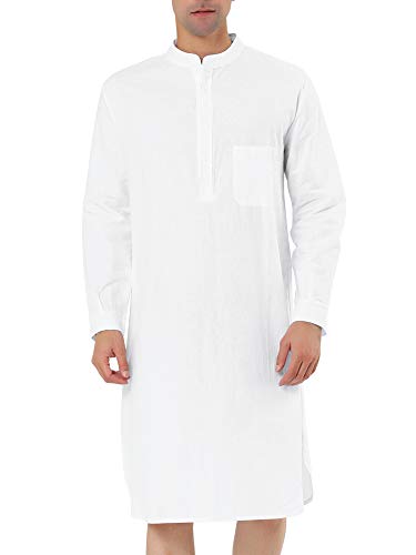 Lars Amadeus Herren Nachthemd Schlafhemd Banded Collar Henley Shirt Pyjama Nachthemd, Weiß, X-Large von Lars Amadeus