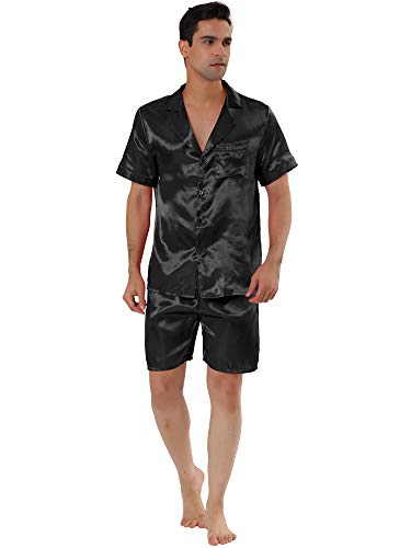 Lars Amadeus Herren Sommer Satin Pyjama Sets Kurzarm Nachtwäsche Sleepwears Sleep Lounge Sets Schwarz M von Lars Amadeus