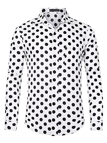 Lars Amadeus Polka Dots Kleid Shirt für Herren Button Down Langarm Casual Business Shirts, Weiss/opulenter Garten, L Lars Amadeus Polka Dots Kleid Shirt für Herren Button Down Langarm Casual Business Shirts, Weiss/opulenter Garten, L von Lars Amadeus