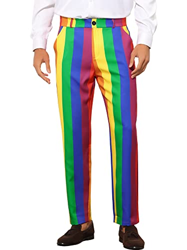 Lars Amadeus Regenbogen-Hose für Herren, normale Passform, flache Vorderseite, Farbblockstreifen, Anzughose, Regenbogen, 52 Lars Amadeus Regenbogen-Hose für Herren, normale Passform, flache Vorderseite, Farbblockstreifen, Anzughose, Regenbogen, 52 von Lars Amadeus