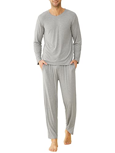 Latuza Herren Bambus Viskose Langarm Hemd Pyjama Hose Lounge Set, Hellgrau, XL Latuza Herren Bambus Viskose Langarm Hemd Pyjama Hose Lounge Set, Hellgrau, XL von Latuza