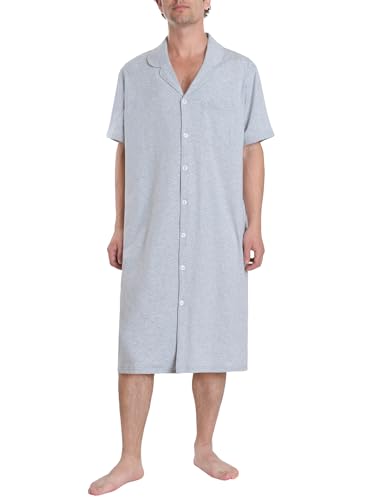Latuza Herren-Nachthemd aus Baumwolle mit Knöpfen und Taschen, Hellgrau, XX-Large Latuza Herren-Nachthemd aus Baumwolle mit Knöpfen und Taschen, Hellgrau, XX-Large von Latuza