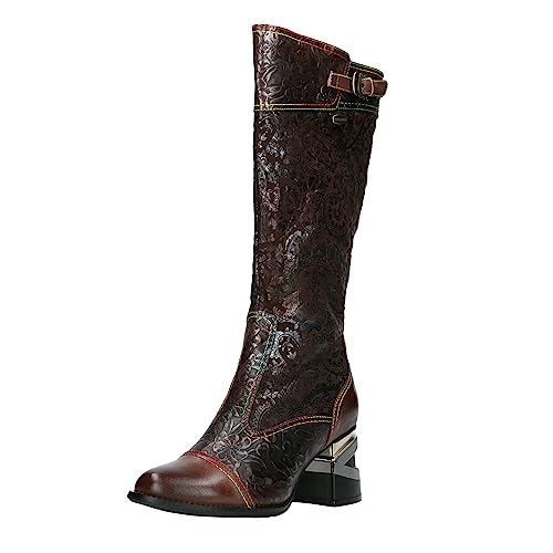 Laura Vita Damen Stiefel Blumen Mandala Ornament Muster Orlyo 01, Größe:40 EU, Farbe:Braun von Laura Vita