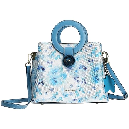 Laura Vita Damen Umhängetasche Blumenmuster Tragegriffe Alisa 0224, Farbe:Blau von Laura Vita