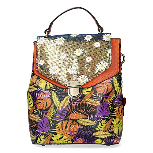 Laura Vita Reiserucksack Freizeittasche Reisetasche Artio Rucksack Blüten Glattleder geblümt Rucksack bunt Pailetten Blumen Damen von Laura Vita