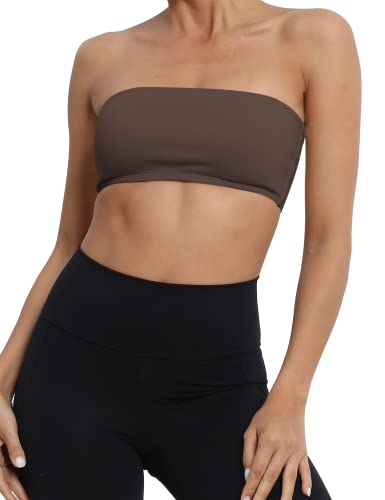 Lauweion Trägerloser gepolsterter Sport-BH, rückenfrei, solide, kabellose Unterstützung, Fitness, Workout, verstellbare Bandeau-Schlauch-BHs, kaffeebraun, Large von Lauweion