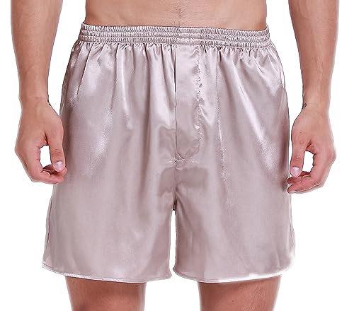 Lavenderi Herren-Boxershorts, Seide, Satin, Pyjama-Shorts, champagnerfarben, Medium von Lavenderi