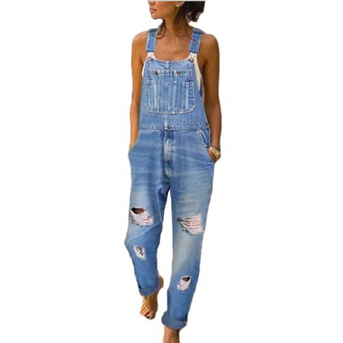 Lawawa Damen Jeanslatzhose Latzhose Retro Jeanshose Denim Jumpsuit Slim Jeanslatzhose Overall Jumpsuit Playsuit Jeans Hosenanzug Lang Trägerhose von Lawawa