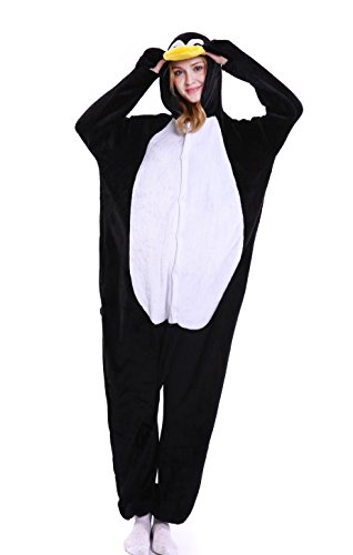 LazLake Pinguin Kostüm Einteiler für Erwachsene, Onesie Schlafanzug Pyjama Weihnachten Nachtwäsche Overall Halloween Cosplay Damen Herren Unisex Jumpsuit Karneval M-LDE SHL8-Qie-L von LazLake