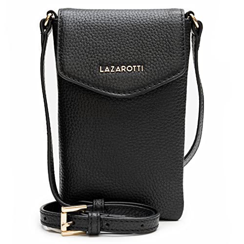 Lazarotti Bologna Damen Leder-Handytasche | Größe 10 x 3,5 x 18 cm für sämtliche gängigen Smartphones | mit längenverstellbarem Umhängeriemen, 3 Kreditkartenfächer & Steckfach auf der Rückseite von Lazarotti