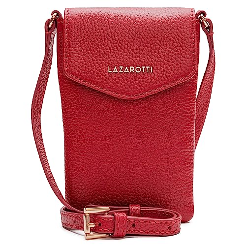 Lazarotti Bologna Damen Leder-Handytasche | Größe 10 x 3,5 x 18 cm für sämtliche gängigen Smartphones | mit längenverstellbarem Umhängeriemen, 3 Kreditkartenfächer & Steckfach auf der Rückseite von Lazarotti