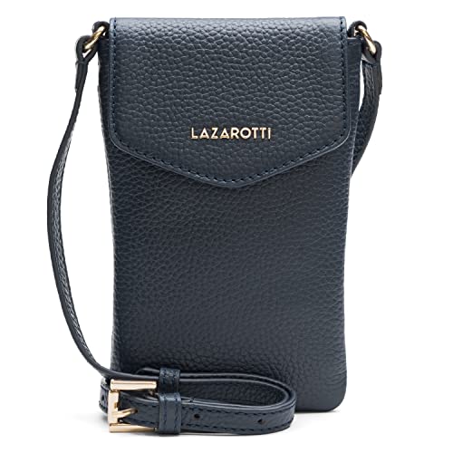 Lazarotti Bologna Damen Leder-Handytasche | Größe 10 x 3,5 x 18 cm für sämtliche gängigen Smartphones | mit längenverstellbarem Umhängeriemen, 3 Kreditkartenfächer & Steckfach auf der Rückseite von Lazarotti