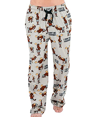 Lazy One Pyjamahose mit Tiermotiv für Herren, separate Hose, Loungehose, Pyjamahose "Don't Do Mornings Elch", Hellgrau, Mittel von Lazy One