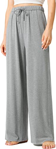 LazyCozy Damen Yoga Sweatpants Bambus Pyjama Hose Weites Bein Loungehose Leichte Stretch Schlafhose, Meliert, Grau, X-Large von LazyCozy