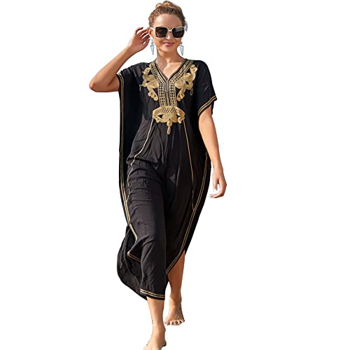 Lazz1on Kaftan Damen Lange Boho Strandkleider Sommer Maxikleid Pareo Bikini Cover Ups für Urlaub und Strand von Lazz1on