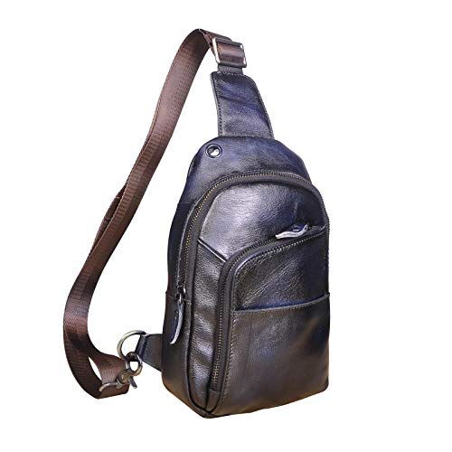 Le’aokuu Herren Echtes Leder Hüfttasche Brusttasche Bauchtsche Crossbody Bag Sling Bag Schultertsche Brustbeutel Alltag Sport Tasche 8010 (8010 Blau) von Le'aokuu