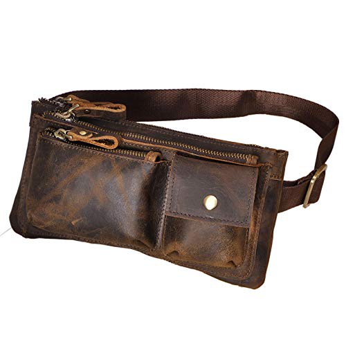 Le’aokuu Herren Echtes Leder Hüfttasche Brusttasche Bauchtsche Crossbody Bag Sling Bag Schultertsche Brustbeutel Joggen Wandern Bag (811-29 A Dunke Braun) von Le'aokuu