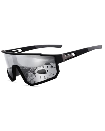 LeKuni Sonnenbrille Herren Damen Kinder, Schnelle Brille, Fahrradbrille Polarisiert UV400- Sportbrille - Laufbrille - Sunglasses Men - Ski, Baseball, Angeln, Rennrad, Sport Brille -Grau von LeKuni