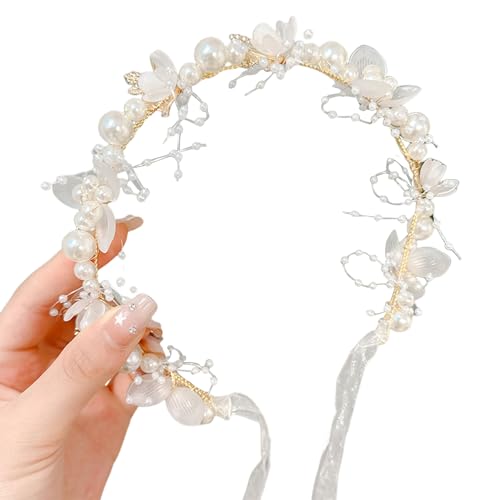 Haarreif für Mädchen, lang, durchscheinend, verstellbar, Kunstperlen, Dekoration, Prinzessinnen-Blume, Kinder-Kopfschmuck, Hochzeit, Party, Haarschmuck von Leadthin