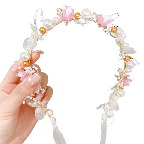 Haarreif für Mädchen, lang, durchscheinend, verstellbar, Kunstperlen, Dekoration, Prinzessinnen-Blume, Kinder-Kopfschmuck, Hochzeit, Party, Haarschmuck von Leadthin