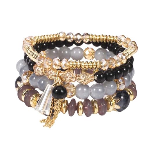 Leadthin 4 Stück/Set Boho Kunstachat Perlen Quaste Kette Charm Perlen Armband Damen Schmuck von Leadthin