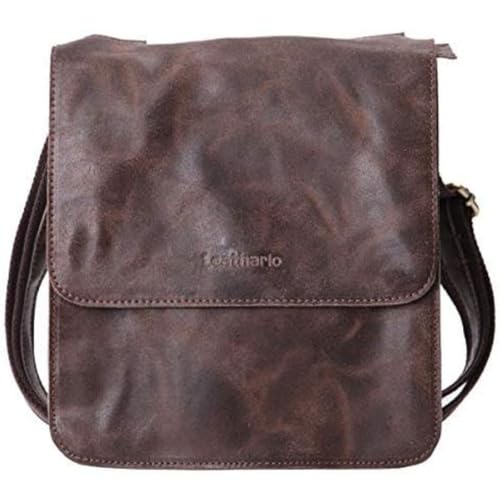 Leathario Herren Umhängetasche Leder Schultertasche klein Messenger Bag Retro Freizeit Kaffee von Leathario