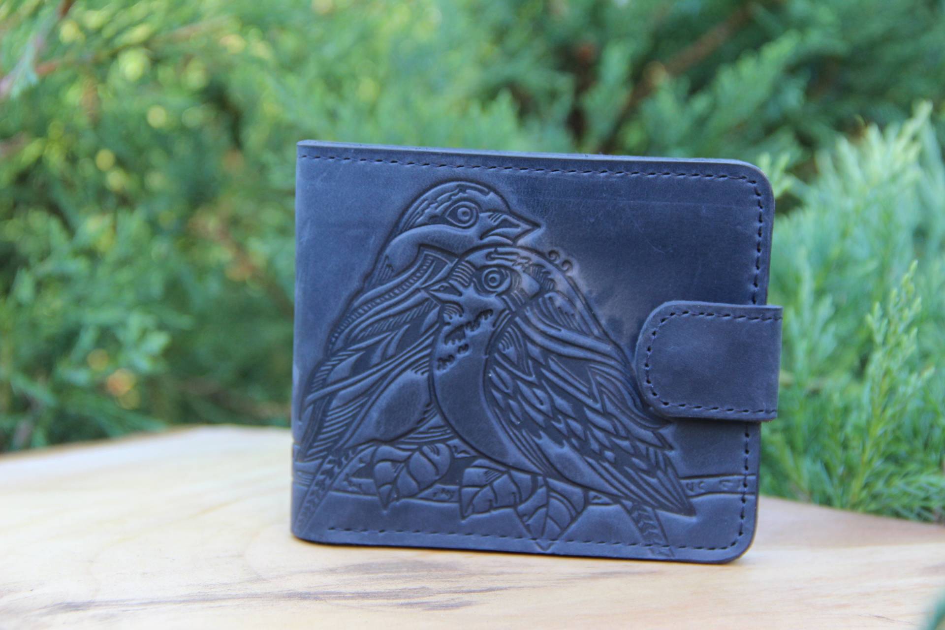 Blaues Leder Portemonnaie, Portemonnaie Vögel Geprägtes Leder, Kleine Geldbörse, Echtes Pocket Vögel, Brieftasche von LeatherCraftsUA