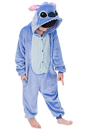 LeaveLive Kinder Tier Onesies Halloween Cosplay Kostüm Pyjamas(Kids Blue-115) von LeaveLive