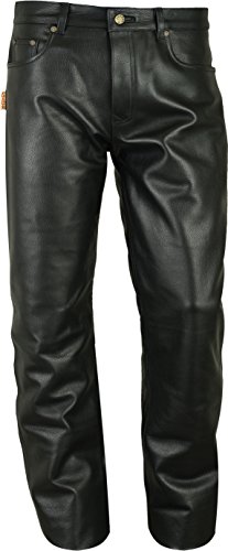 Fuente glatt Lederhose Herren/Damen lang - Lederjeans ohne Knienaht- Echt Leder, Lederhose Jeans 501 Schwarz- Motorrad Lederjeans- 1A Qualität Rind Mild Nappa (35, Schwarz) von Lederprofi