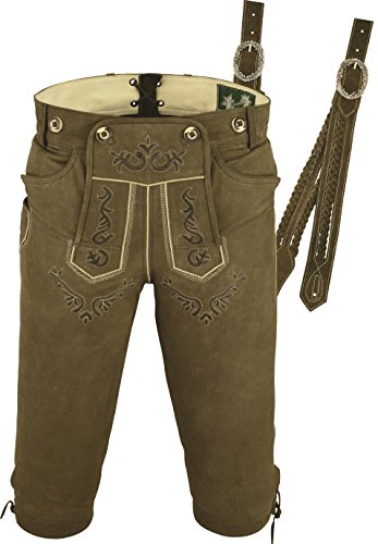 Kniebundhose Leder Antik Nubuk- Trachtenlederhose Herren- Damen Kniebundlederhose -Trachten Lederhose Männer mit Träger in antik Braun Trachtenhose Knielang aus echt Leder (54, Braun antik) von Lederprofi