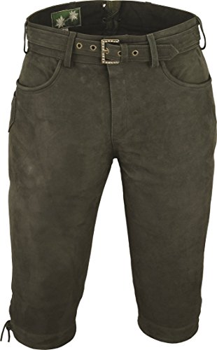 Kniebundhose Leder Nubuk-Fuente Jagd Lederhose mit Gürtel- Trachtenlederhose Herren- Damen Kniebundlederhose -Trachten Lederhose mit Gürtel in Braun und Olive, Trachtenhose Knielang (52, Olive) von Lederprofi