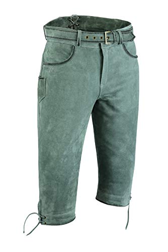 Kniebundhose Leder Nubuk-Fuente Jagdhose | Trachtenlederhose Herren- Damen Kniebundlederhose -Trachten Lederhose mit Gürtel, Camel, Grün, Grau, Trachtenhose Knielang (52, Grau) von Lederprofi