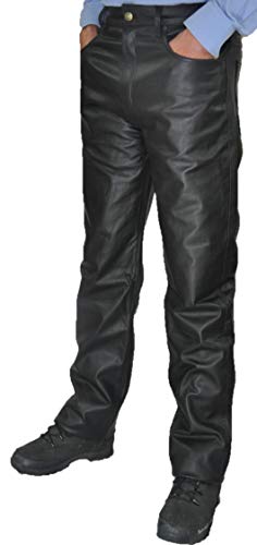 Lederhose lang Herren Damen Fuente Lederjeans- Echtleder in festem Aniline, Lederhose Jeans 501 Schwarz- Motorrad Lederjeans Lederhose übergröße große Größen (W46/L36 (115-117cm), Schwarz) von Lederprofi