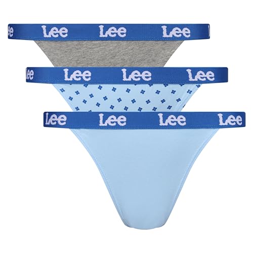 Lee Damen Womens Cotton Tanga Briefs in Blue/Stripes/Grey | Soft, Stretchy & Comfortable Underwear Boxershorts, Grey Marl/Print/Dutch Canal, von Lee