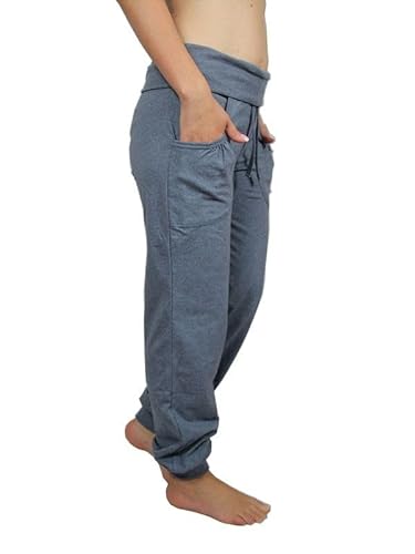 Leela Cotton Damen Yogahose Hose Bio-Baumwolle Freizeithose Sporthose Umschlagbund (XL, Navy-Melange) von Leela Cotton