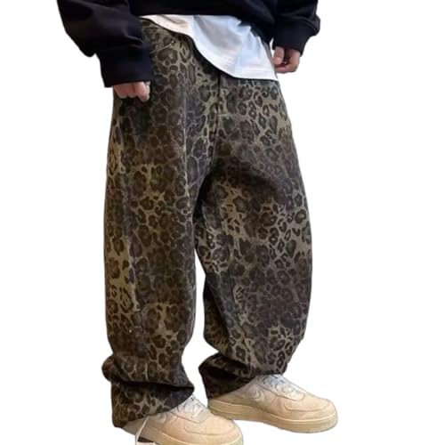 Left Girl Tan Leopard Jeans Männer Denim Hosen Männlichen Übergroßen Breite Bein Hosen Street Hip Hop Vintage Kleidung Lose Beiläufige,Leopard,3XL von Left Girl