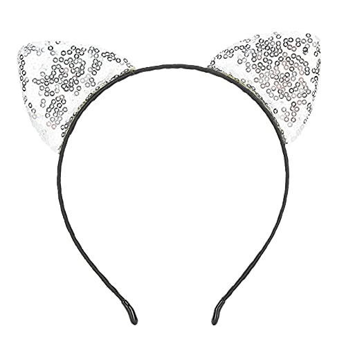 Katzenohr-Stirnband, Glänzende Katzen-Stirnbänder, Haarreifen, Niedliches Glitzerndes Haarband, Haarschmuck für Frauen und Mädchen, Tägliches Tragen und Party-Dekoration (Silber) von Leftwei